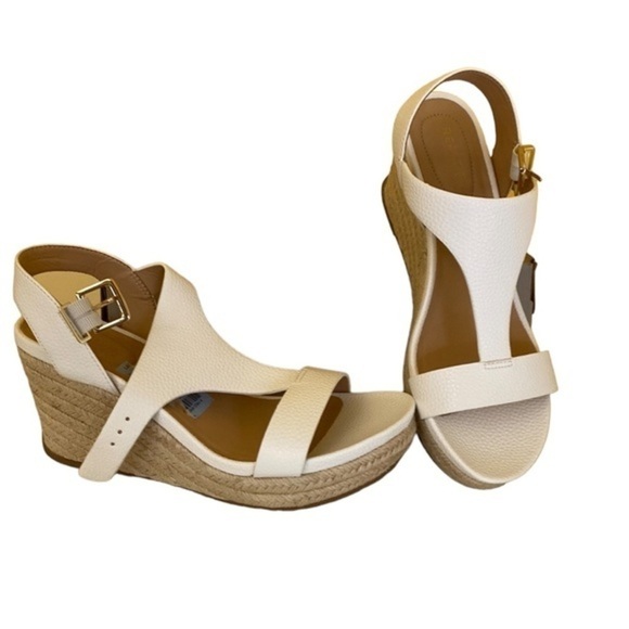 Reaction Kenneth Cole Card platform  Wedge espadrille white woven straw sandal - Picture 1 of 11